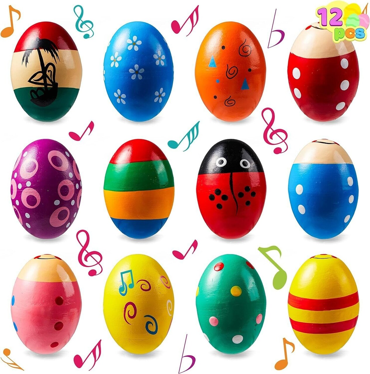 12 Pcs 3" Wooden Egg Shakers Maracas Percussion Musical for Party Favor